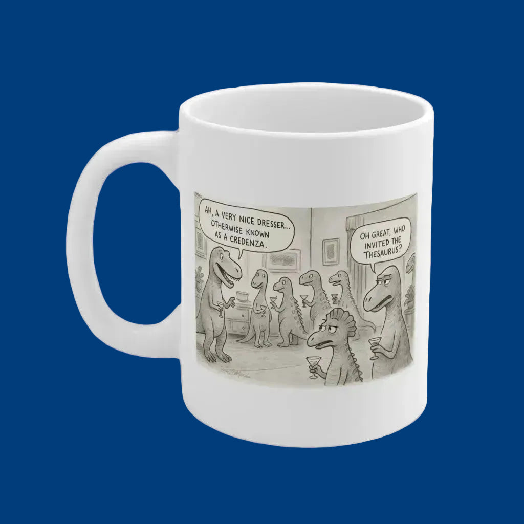 Mug with a dinosaur cartoon on a white background